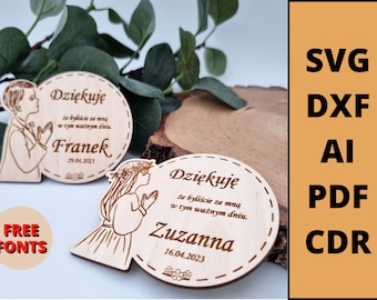 Dank Erstkommunion können die Gäste Andenken dxf svg ai pdf cdr laser cut.