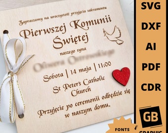 Wooden catholic first holy communion invitation favors svg dxf.