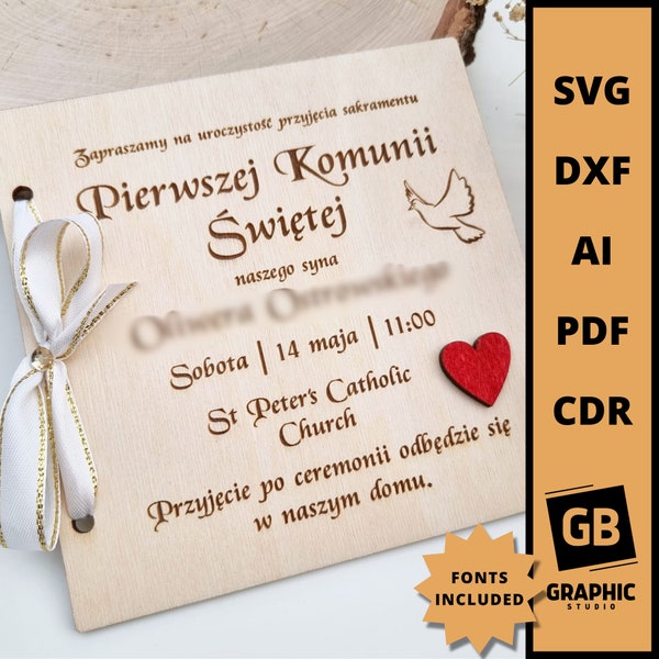 Wooden catholic first holy communion invitation favors svg dxf.