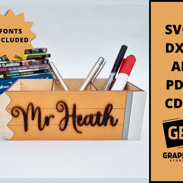 Pencil desk teacher gift desktop organizer svg dxf.