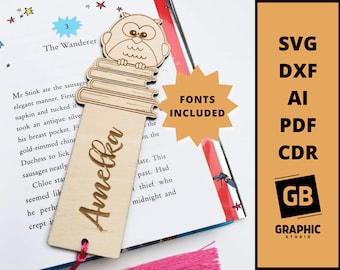 Owl Personalized Bookmark SVG DXF: Laser Cut File (Digital Download)