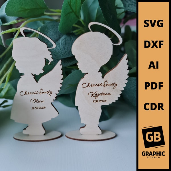 First holy communion thanks personalised angel laser cut svg dxf, girls boys communion gift.