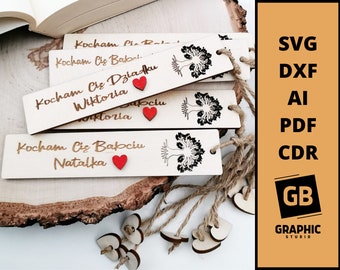 Personalised bookmark grandparets dxf svg.