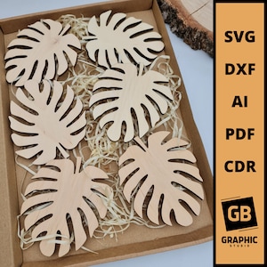 Monsterablad träbordsunderlägg, koppbord, kaffe, te, drinkunderlägg, laserskuren svg dxf.