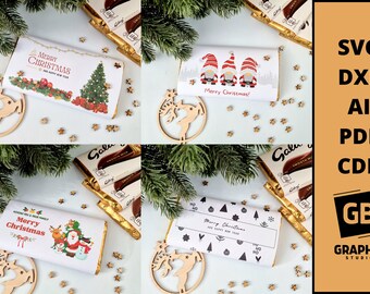 Christmas Chocolate Bar Wrapper Label SVG Bundle (Digital Download)