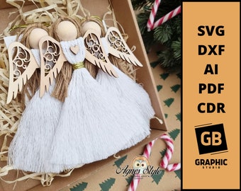 Angel wings macrame template base svg dxf.