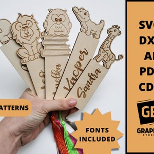 Personalised animal bookmark for kids dxf svg. image 1