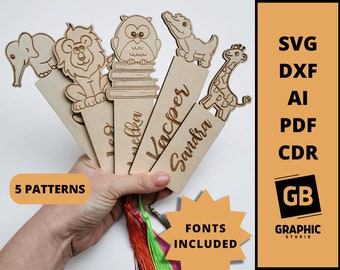 Personalised animal bookmark for kids dxf svg.