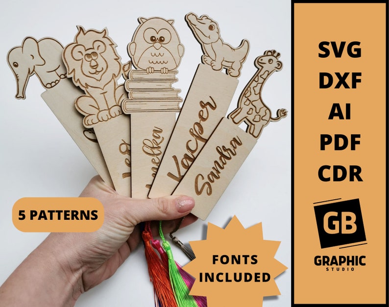 Personalised animal bookmark for kids dxf svg. zdjęcie 1