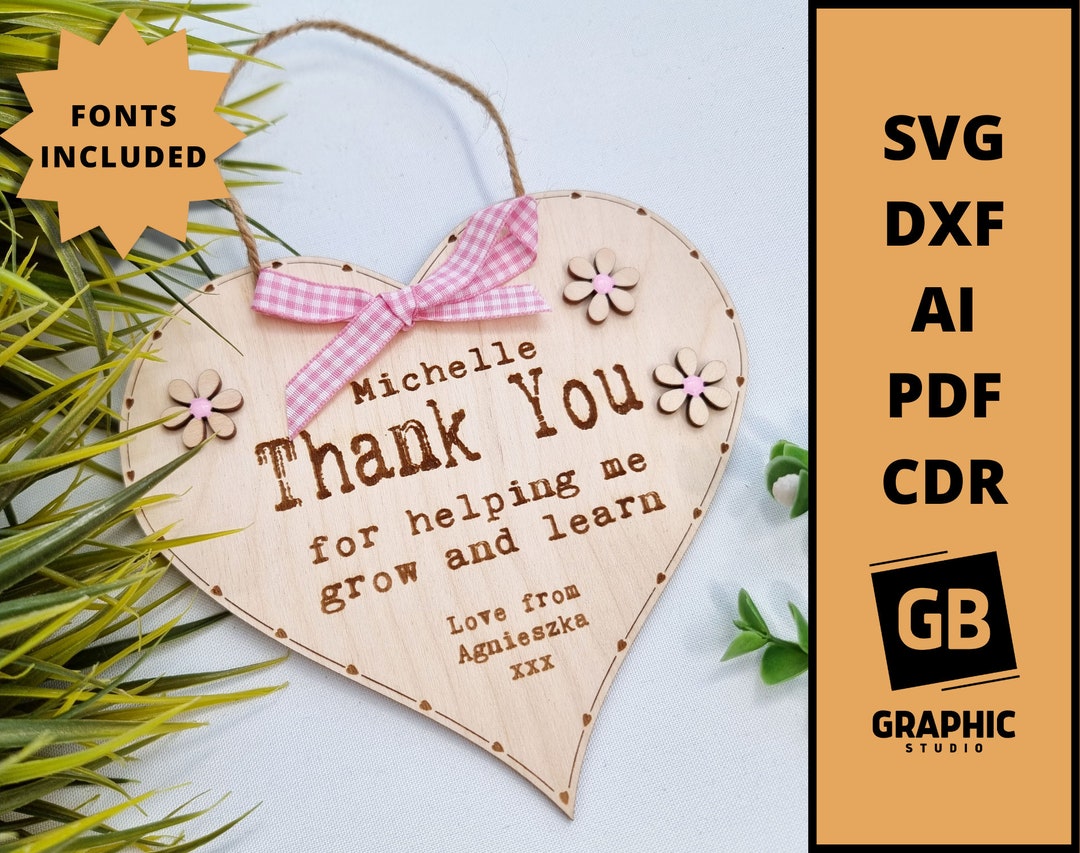 Thank You Teacher Wooden Heart Gift Svg Dxf. - Etsy