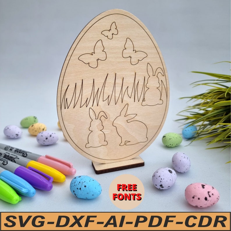 Personalised with a name easter eggs stand DIY paint coloring kit decorations laser cut dxf svg ai pdf cdr