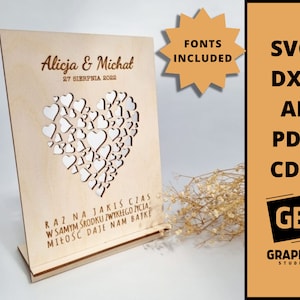 Personalisierte hölzerne Hochzeitskarte svg dxf pdf.
