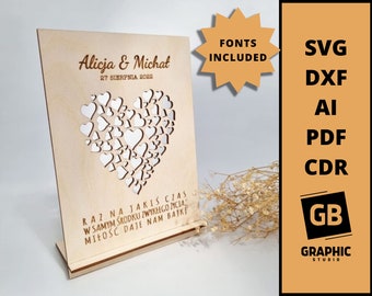 Personalized wooden wedding card svg dxf pdf.