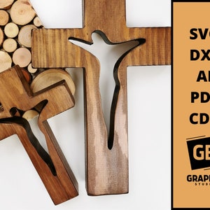 Jesus on the wooden cross wall art svg dxf.