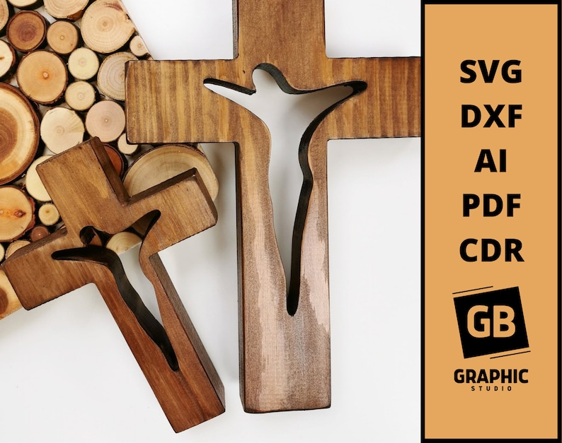 Jesus on the wooden cross wall art svg dxf.