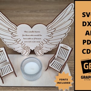 Silla mecedora con alas de ángel, vela conmemorativa svg dxf.