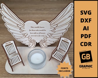 Angel wings rocking chair memorial candle svg dxf.