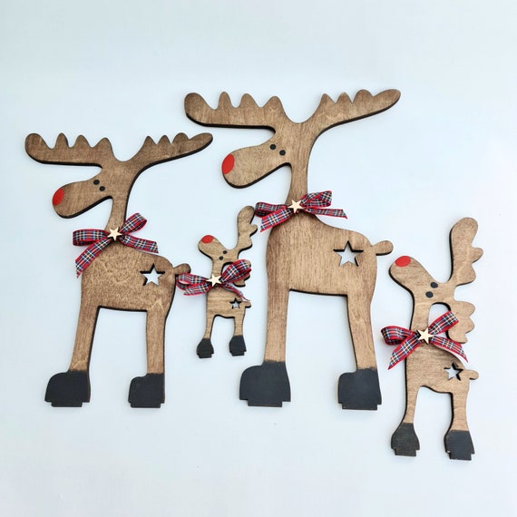 Christmas Reindeer Family SVG DXF | Wooden Standing Reindeer Laser Cut File