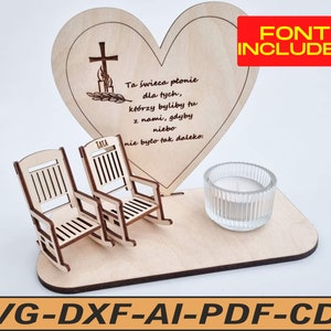Cadeira de Natal no céu svg dxf, vela Memorial Heart svg, porta-velas Memorial, memória SVG, presente de lembrança, cadeira de balanço svg