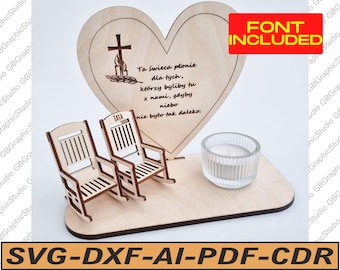 Memorial Heart Rocking Chair SVG DXF | Christmas Remembrance Candle Holder File