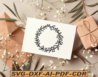 Blommig krans SVG: Bröllopsinbjudan laserskuren fil (digital nedladdning)
