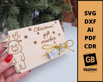Christmas reindeer gift money cash voucher dxf svg.