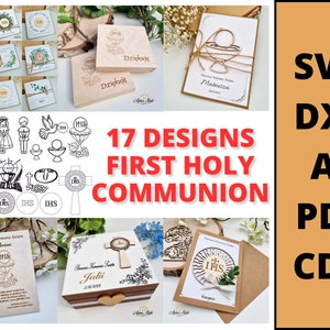 17 Erstkommunion Dekorationen Bundle Geschenk svg dxf, 1. heilige Kommunion katholisch Einladung Souvenir Goft svg dxf.