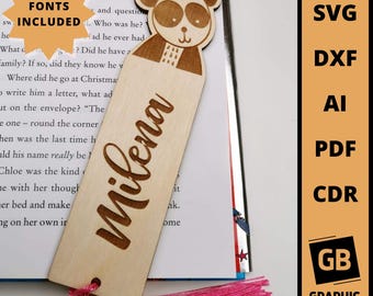 Panda gepersonaliseerde bladwijzer svg, dxf lasergesneden bestand