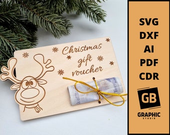 Christmas reindeer gift money cash voucher dxf svg.