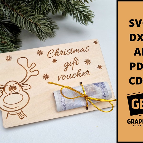 Renne de Noël cadeau argent comptant bon dxf svg.