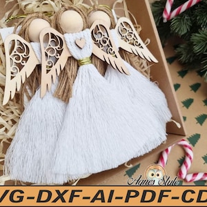 Angel Wings Macrame SVG DXF, Angel Wing SVG, plik Cricut, plik Cut, szablon anioła Macrame, Angel SVG, skrzydła do makramy Anioł