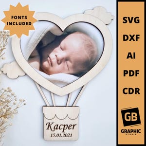 Mijn eerste jaar foto baby frame ballon svg, dxf. Lasergesneden bestand.