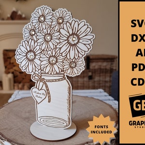 Jar with flowers standing pot svg dxf pdf.