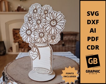 Jar with flowers standing pot svg dxf pdf.