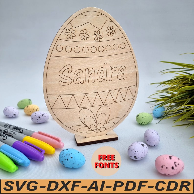 Personalised with a name easter eggs stand DIY paint coloring kit decorations laser cut dxf svg ai pdf cdr