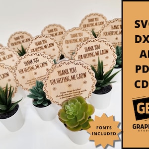 Merci professeur plante tag cadeau svg dxf.