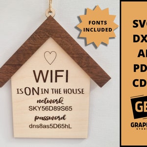 Wooden Wifi sign password connection on the house svg dxf.