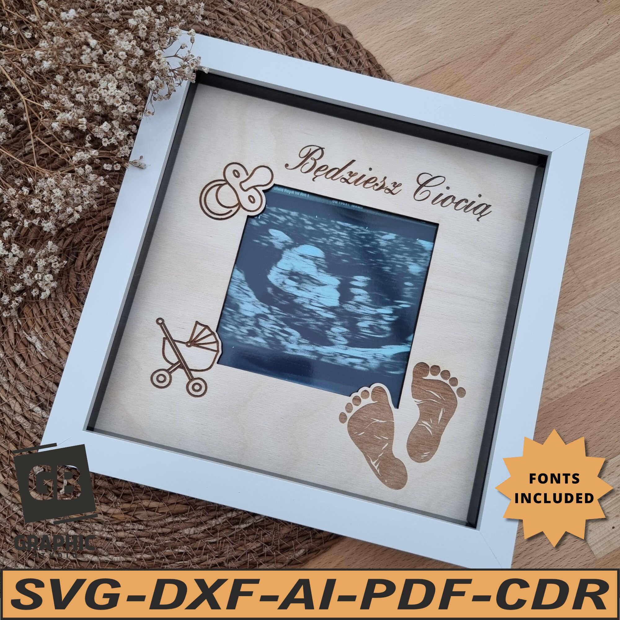 Wood Baby Scan Newborn Photo Frame Stand Svg Dxf. My First Year. - Etsy