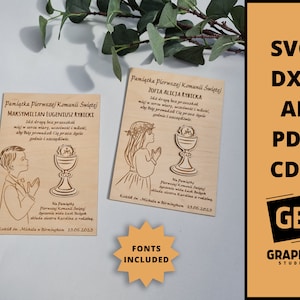 Pamiątka pierwszej komunii świętej dla dziewczynki i chłopca svg dxf.