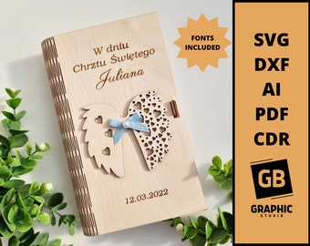 Personalisiertes Kind Taufe Geschenk Spardose svg dxf pdf, laser cut Dateien