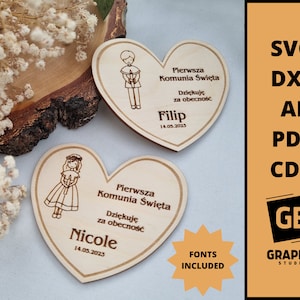 Thanks to First Holy Communion the guests souvenir dxf svg heart laser cut.