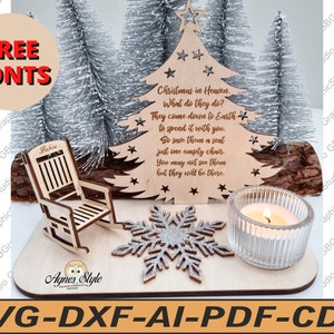 Christmas in Heaven svg dxf, Memorial candle svg, Memorial Tealight Holder , In Memory, Remembrance Gift, rocking chair DXF.