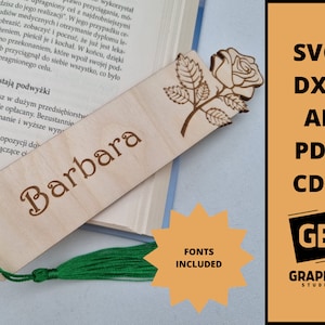 Personalisierte Rose Laser geschnitten Lesezeichen svg dxf pdf.