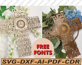 Pierwsza Komunia Święta różaniec drewniany krzyż modlitewny pamiątkowy SVG DXF