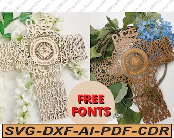 First holy communion rosary wooden prayer cross memorial svg dxf