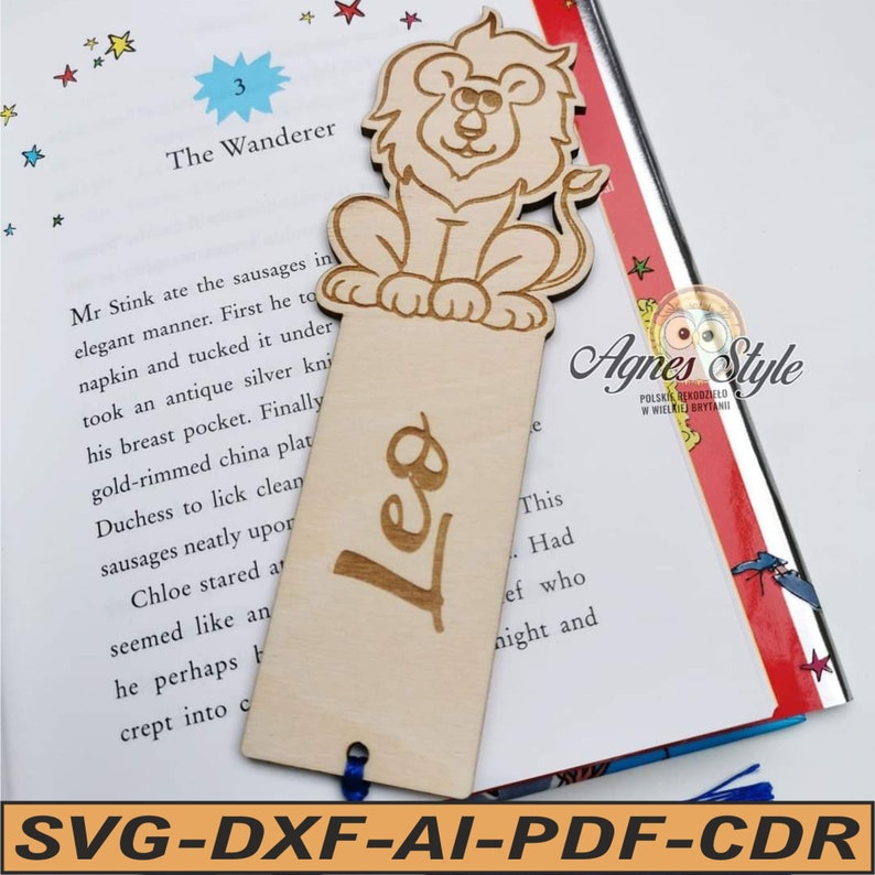 Personalised bookmark dxf svg, bookmark kids, book mark animal, bookmark laser file cut, bookmark lion, bookmark name dxf svg, bookmark sxg