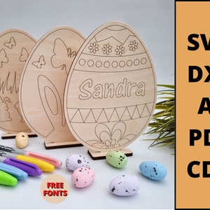 Personalised with a name easter eggs stand DIY paint coloring kit decorations laser cut dxf svg ai pdf cdr