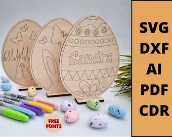 Gepersonaliseerde paaseieren staan DIY verf kleurkit decoraties lasergesneden dxf svg ai pdf cdr.