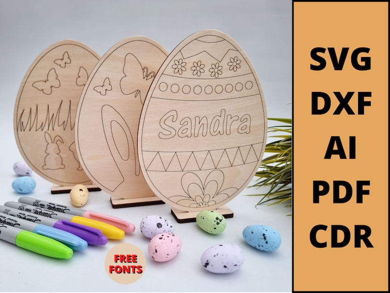 Personalised with a name easter eggs stand DIY paint coloring kit decorations laser cut dxf svg ai pdf cdr