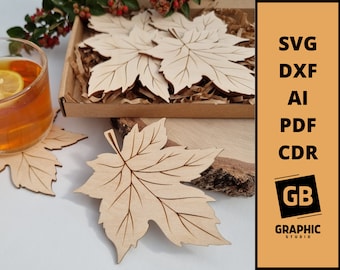 Maple autumn fall leaf leaves coaster svg dxf.